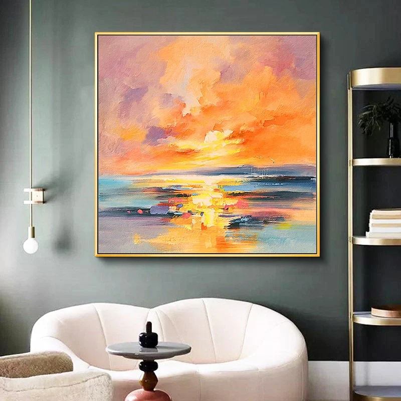 Pink Hand-painted Sea Contemporary Abstract Canvas Artwork 89ILQ